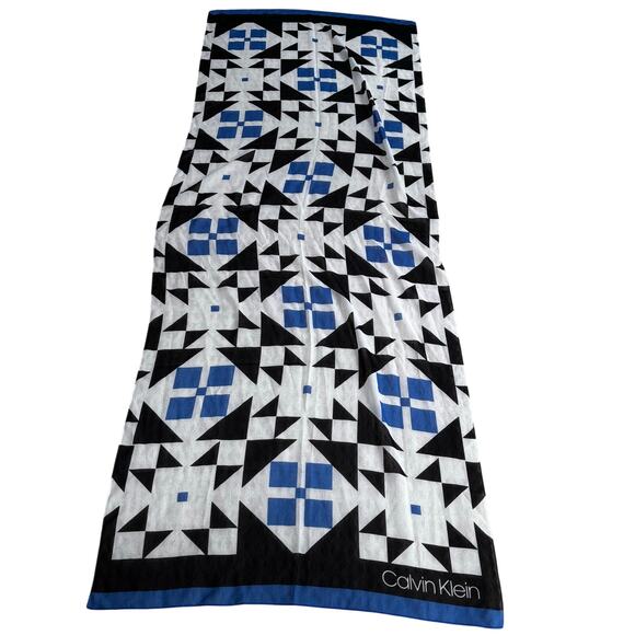 Calvin Klein sheer black white royal blue scarf geometric design wrap shawl - Picture 6 of 6